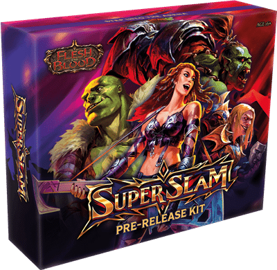 Découvrez Flesh and Blood Super Slam Pre release kit la nouvelle extension du superbe jeu de cartes Flesh and Blood, ce superbe TCG
