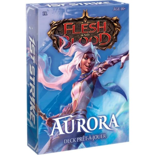 L'édition 1st Strike Deck Aurora VF, découvrez Flesh & Blood avec une édition aux héros élémentaires! Aurora est une lamerune qui maîtrise la foudre