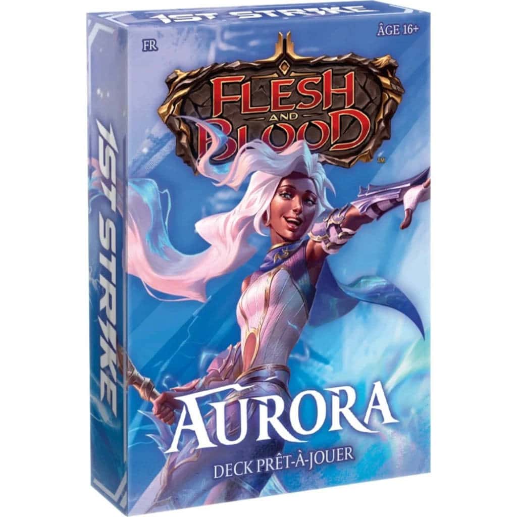 L'édition 1st Strike Deck Aurora VF, découvrez Flesh & Blood avec une édition aux héros élémentaires! Aurora est une lamerune qui maîtrise la foudre