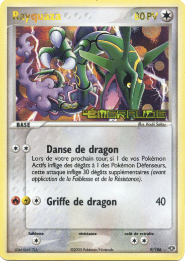 Rayquaza Holo 09/106 Emeraude est un moyen simple et original de collectionner votre série préféré. Les cartes sont protégées.