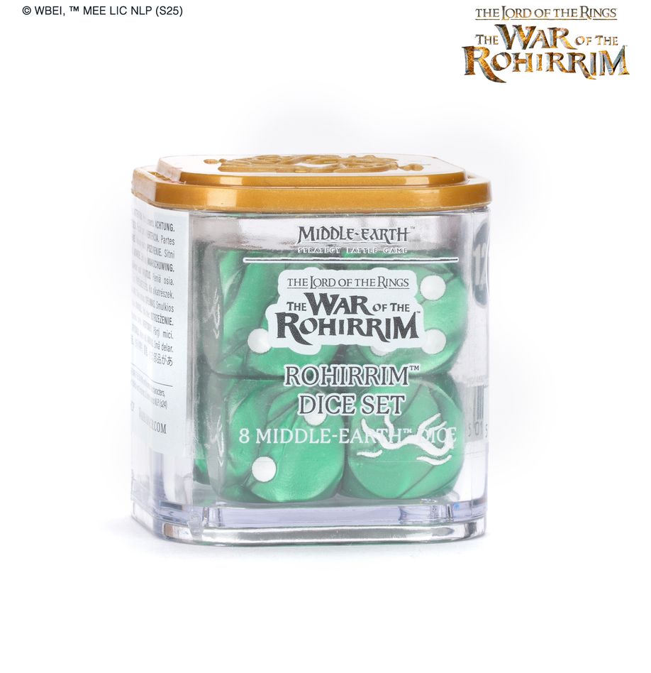 Découvrez les Rohirrim Dice Set, parfait pour tout joueur ou collectionneur de Middle-Earth Strategy Battle Game avec ce set de dés du Rohan