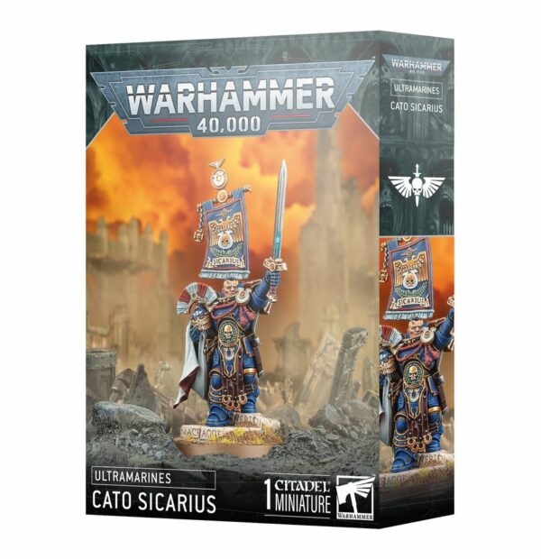 Space Marines : Ultramarines Cato Sicarius accompagne les sorties des ultramarines et de leur chef Marneus Calgar un des symbole de l'imperium