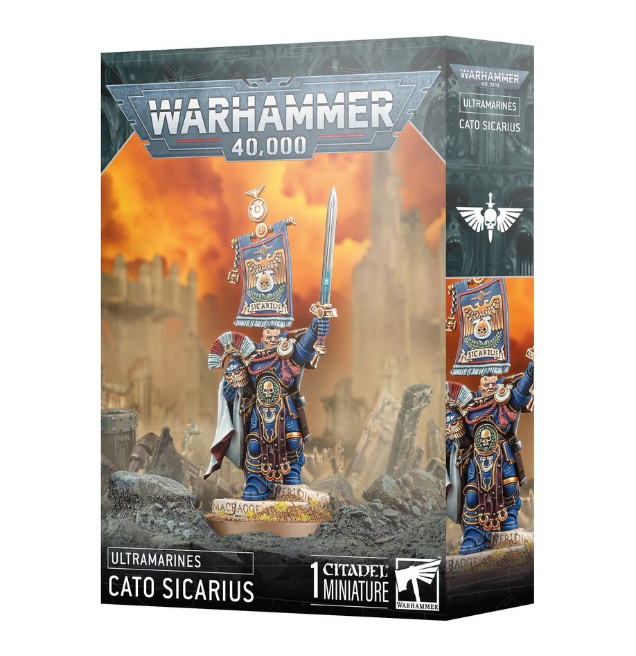Space Marines : Ultramarines Cato Sicarius accompagne les sorties des ultramarines et de leur chef Marneus Calgar un des symbole de l'imperium