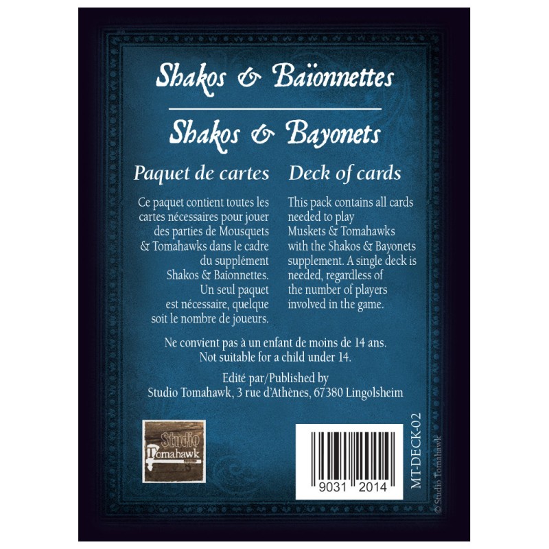 Mousquets et Tomahawks : Cartes Shakos et Baillonnettes vous permet de jouer a ce jeu d'escarmouche des studios tomahawks