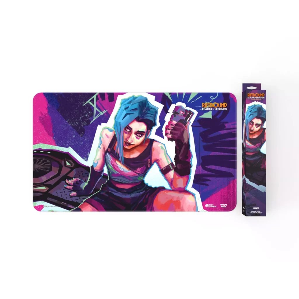 Jouez à Riftbound : le TCG dans l'univers de League of Legends avec le magnifique et officiel Playmat Jinx en restant dans l'univers du jeu