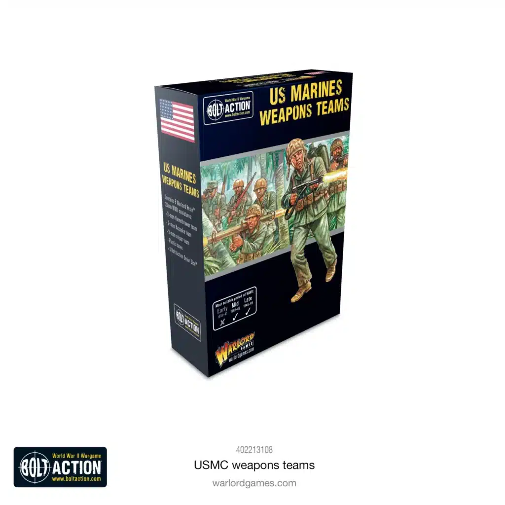 USMC Weapons Teams fait partie des sorties incontournables de bolt action , ce jeu de figurines dans l'univers des grands confilts armées du XXeme siecle