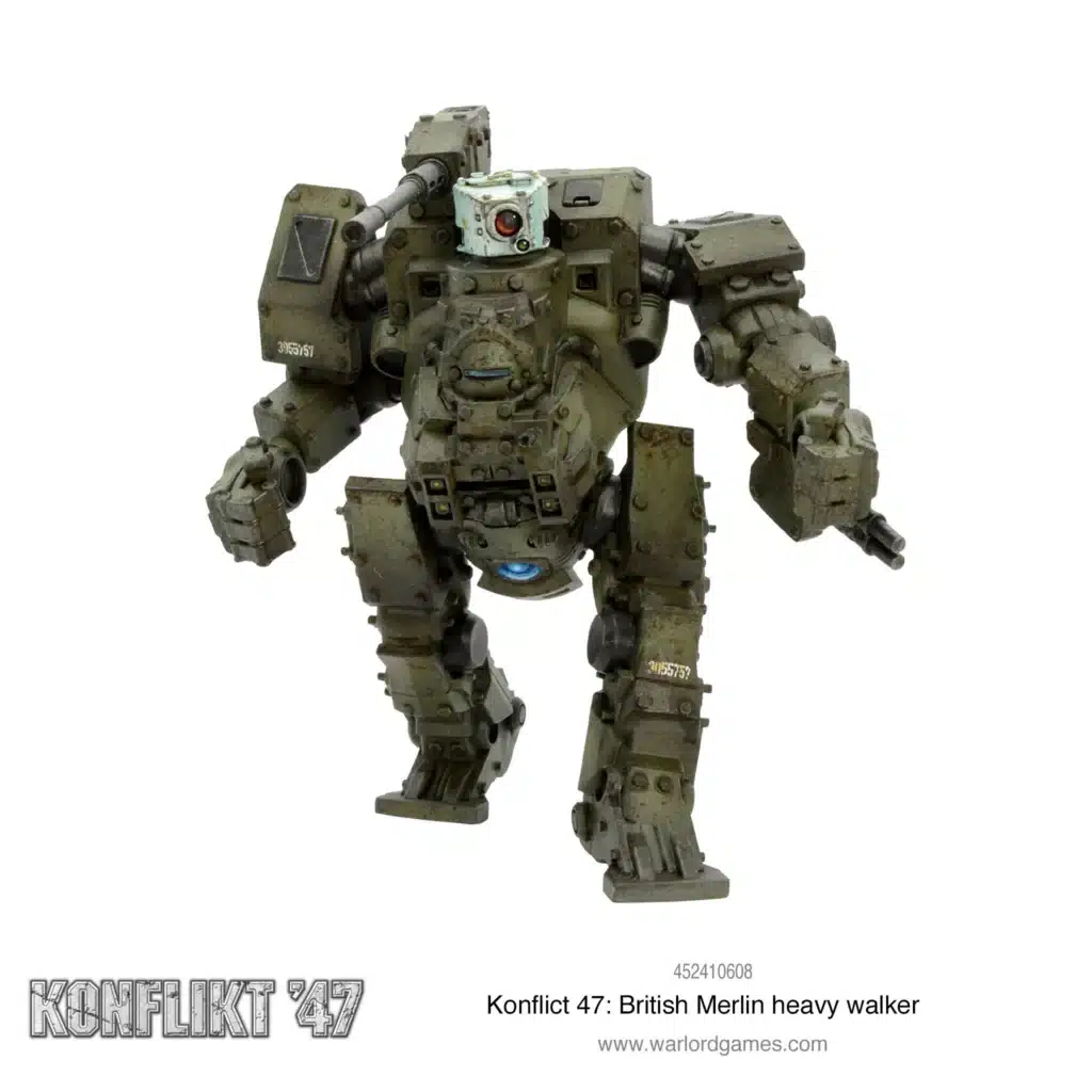 Konflikt '47 British Merlin heavy walker est l'une des sorties qui accompagne le nouveau starter du jeu de warlord games appelé konflikt 47