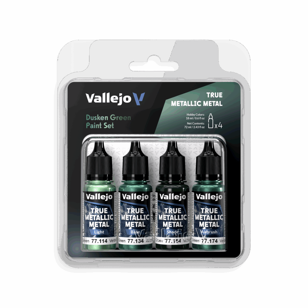 77257 – Set – Vert sombre fait partie de la nouvelle gamme de peintures metalliques de vallejo au rendu parfait au pinceau et à l'aéro