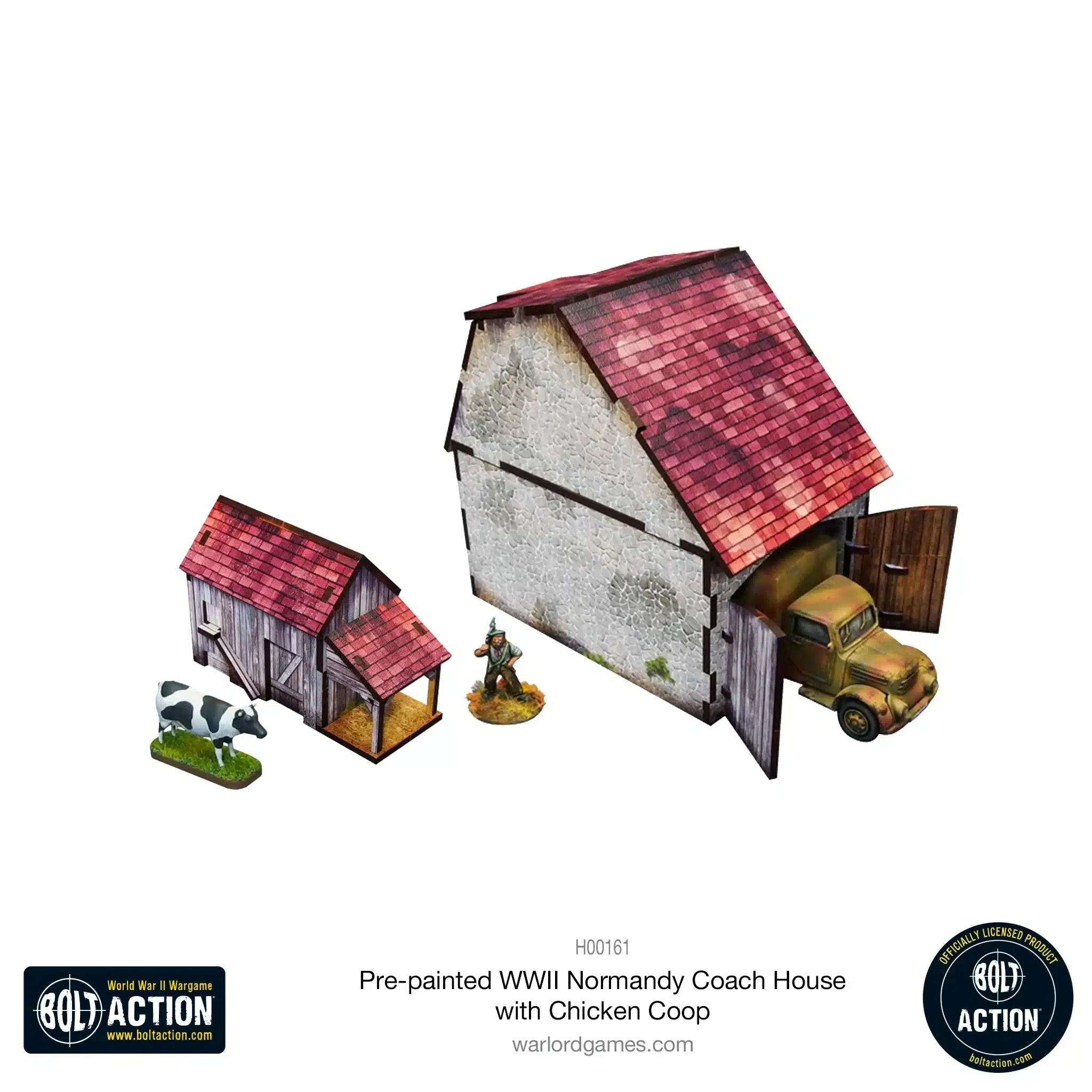 Pre-painted WWII Normandy Coach House with Chicken Coop fait partie d'une serie superbe de decors prepeints pour bolt action ou jeux equivalents
