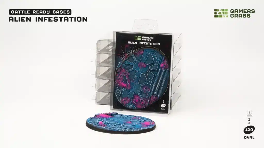 Socles 120mm Alien Infestation est un superbe set socles pour magnifier la peinture de figurines grâce à des socles fait et peint à la main par Gamergrass