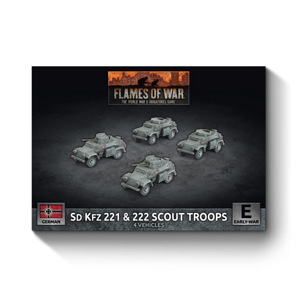 Flames of War : German Sd Kfz 222 / 221 Scout Troop fait partie des nouveautées de cette superbe sortie si chère aux français de Flames of War Early War