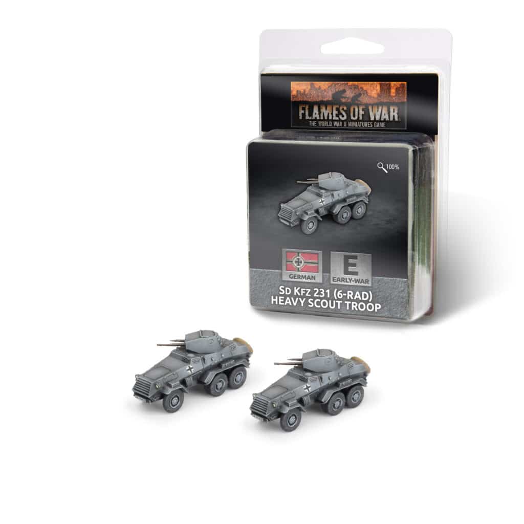 Flames of War : German Sd Kfz 231 (6-rad) Heavy Scout Troop fait partie des nouveautées de cette superbe sortie si chère aux français de Flames of War Early War