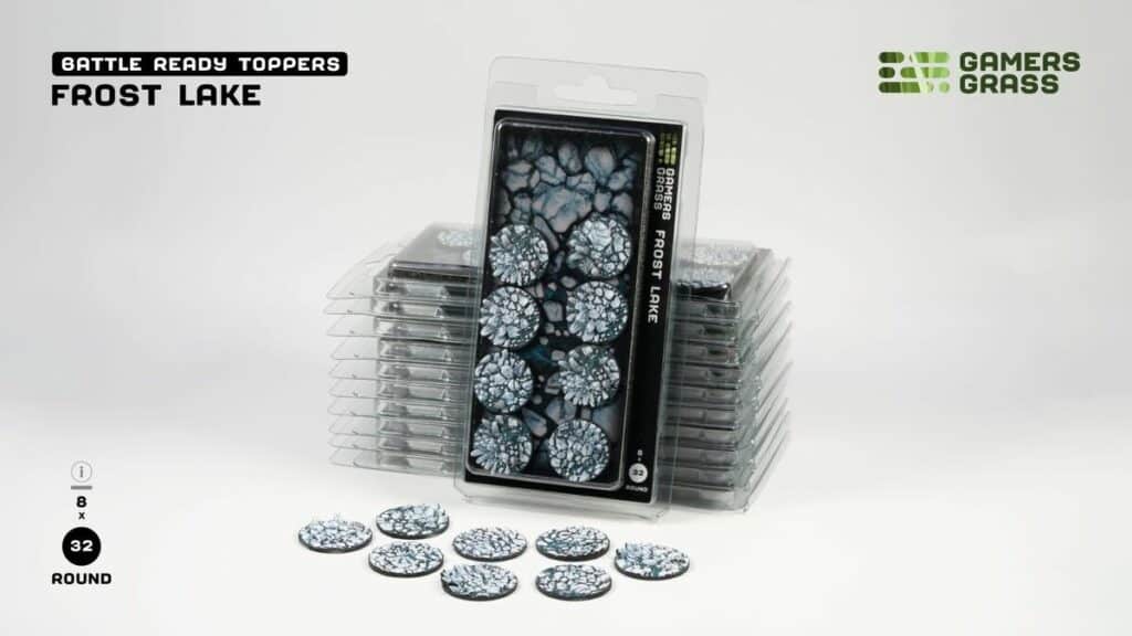 Gamers grass Frost Lake Round 32mm x8 est une superbe nouveautées pour magnifier la peinture de figurines grâce à Gamergrass