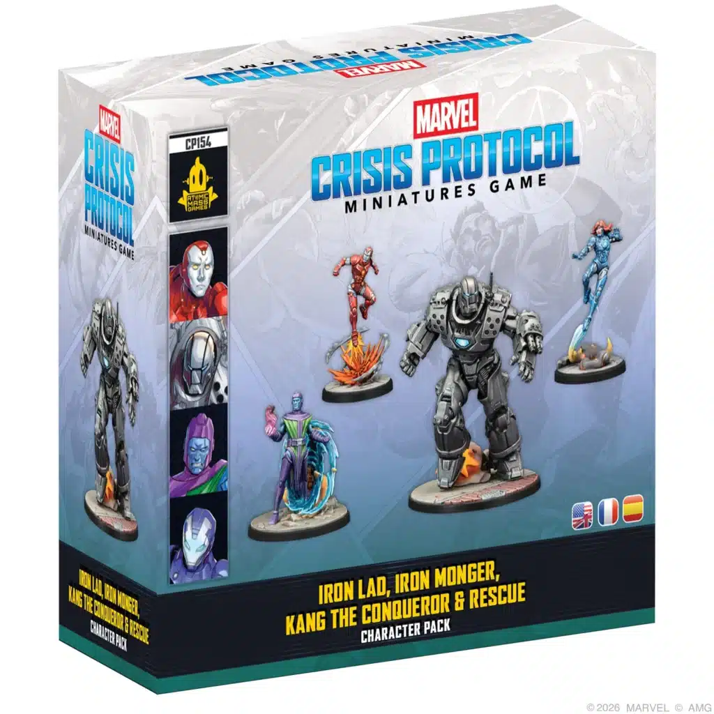 Iron Lad, Iron Monger ,Kang the Conqueror , Rescue est un Pack de nouveaux personnages pour le jeu de figurines Marvel Crisis Protocol