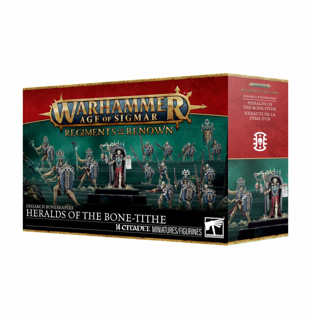 Découvrez les nouveautés Games Workshop avec l'Ossiarch Bonereapers Herauts de le Dime D'os , de superbes figurines à venir pour votre armée favorite