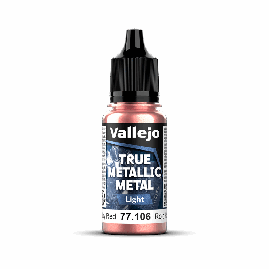 Peinture True Metal LIGHT 106 – Rouge rubis fait partie de la nouvelle gamme de peintures metalliques de vallejo au rendu parfait au pinceau et à l'aéro