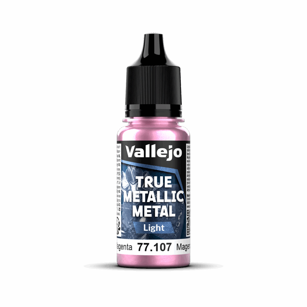 Peinture True Metal LIGHT 107 – Magenta cramoisi fait partie de la nouvelle gamme de peintures metalliques de vallejo au rendu parfait au pinceau et à l'aéro