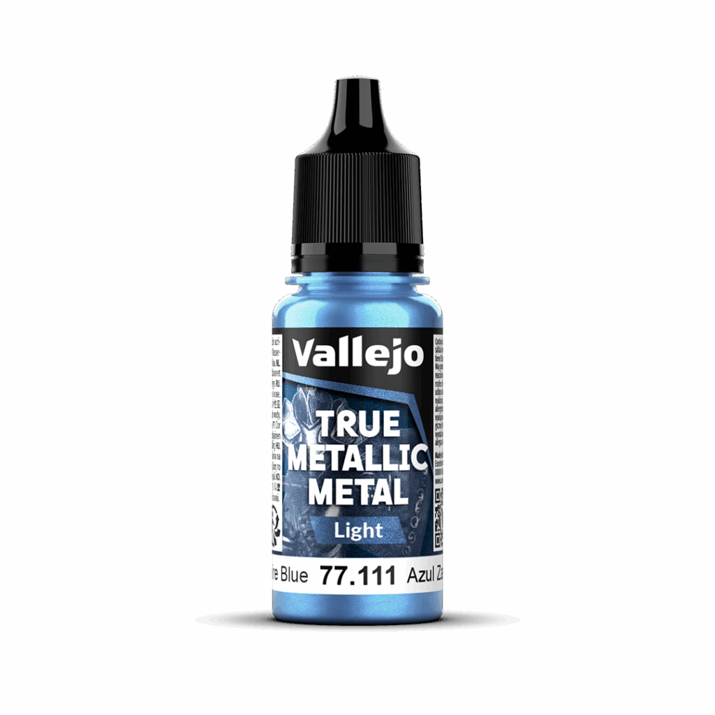 Peinture True Metal LIGHT 111 – Bleu saphir fait partie de la nouvelle gamme de peintures metalliques de vallejo au rendu parfait au pinceau et à l'aéro