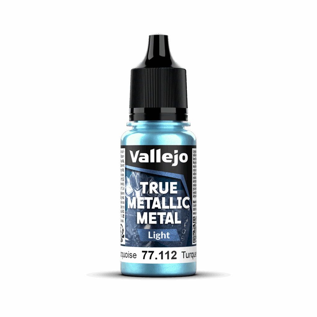 Peinture True Metal LIGHT 112 – Turquoise hydre fait partie de la nouvelle gamme de peintures metalliques de vallejo au rendu parfait au pinceau et à l'aéro