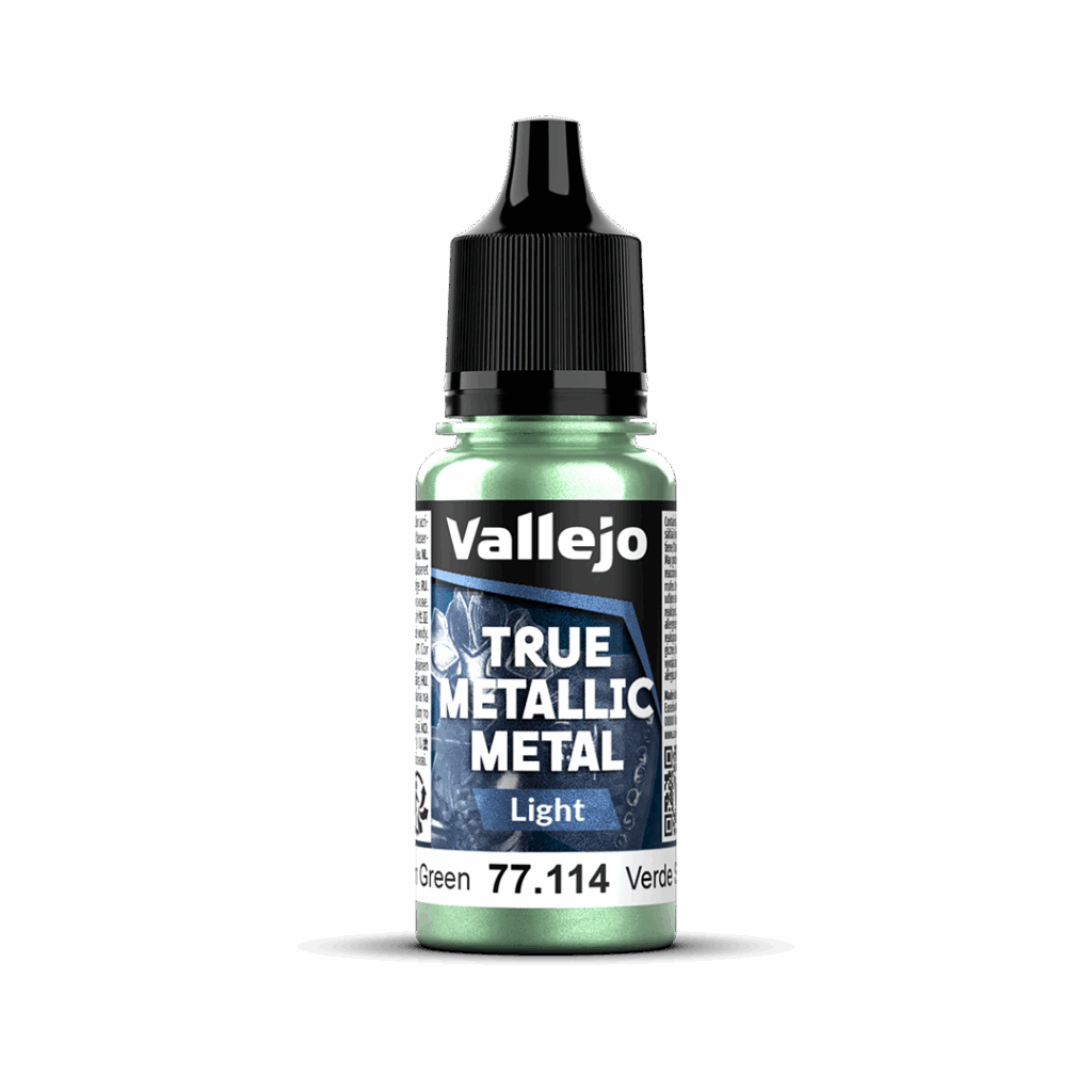 Peinture True Metal LIGHT 114 – Vert sombre fait partie de la nouvelle gamme de peintures metalliques de vallejo au rendu parfait au pinceau et à l'aéro