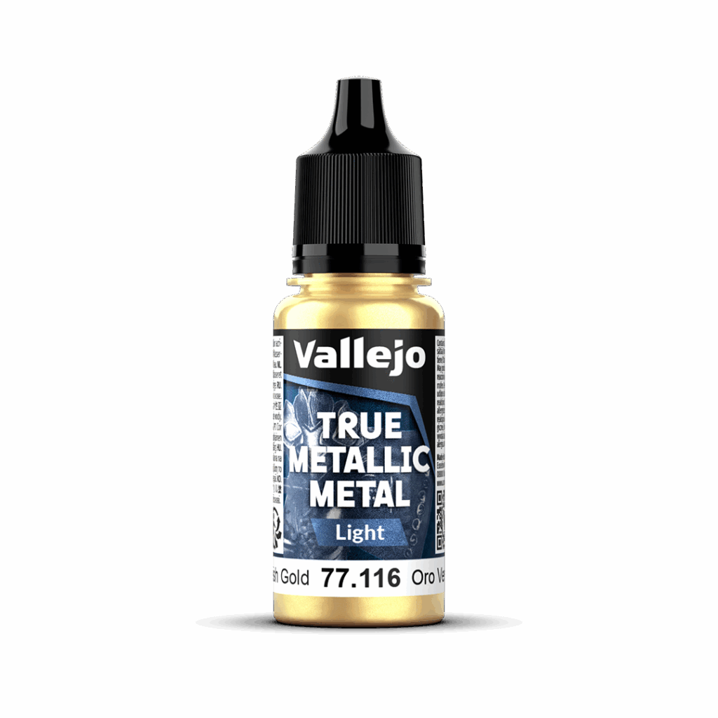 Peinture True Metal LIGHT 116 – Or vert fait partie de la nouvelle gamme de peintures metalliques de vallejo au rendu parfait au pinceau et à l'aéro