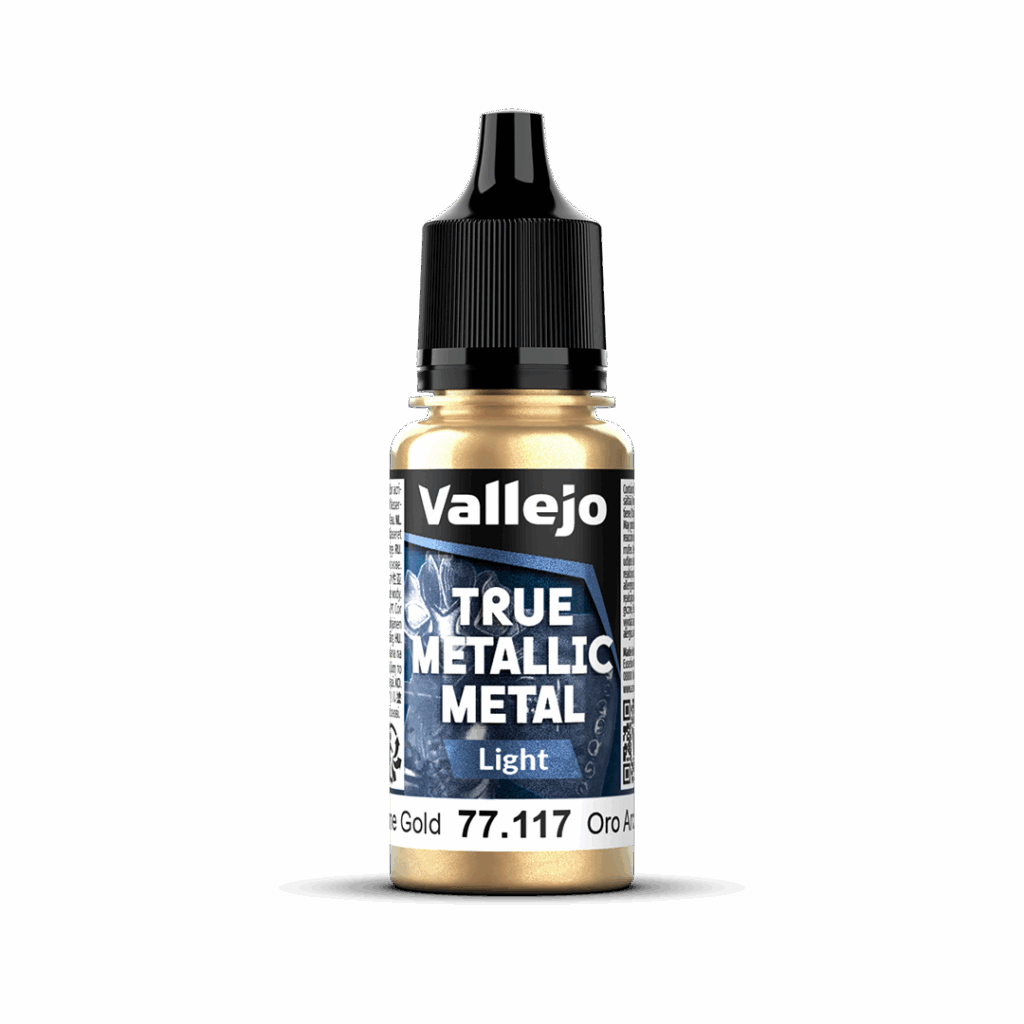 Peinture True Metal LIGHT 117 – Or arcanique fait partie de la nouvelle gamme de peintures metalliques de vallejo au rendu parfait au pinceau et à l'aéro