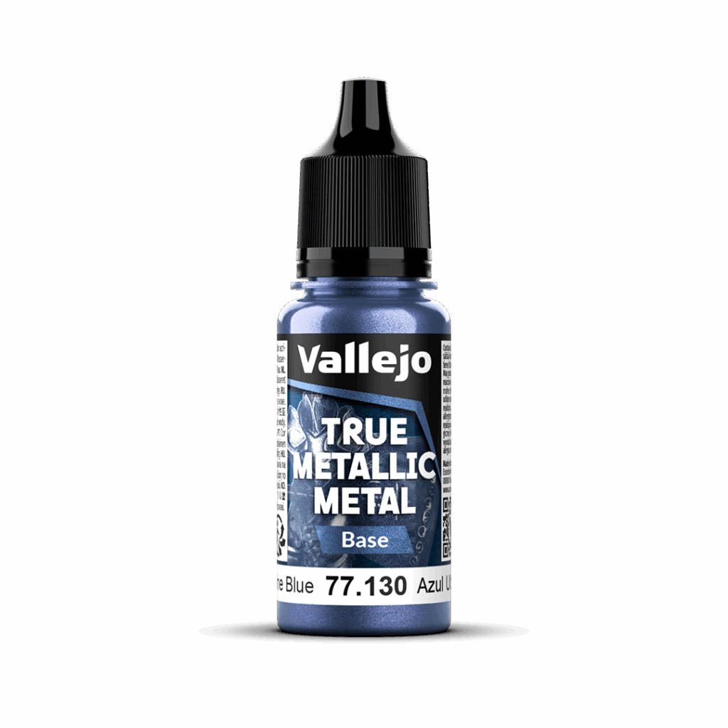 Peinture True BASE 130 – Bleu outremer fait partie de la nouvelle gamme de peintures metalliques de vallejo au rendu parfait au pinceau et à l'aéro