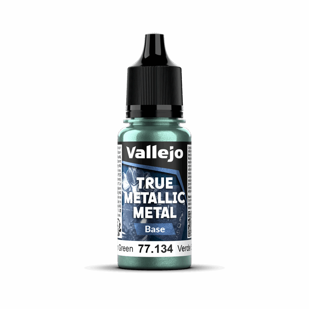 Peinture True Metal BASE 134 – Vert sombre fait partie de la nouvelle gamme de peintures metalliques de vallejo au rendu parfait au pinceau et à l'aéro