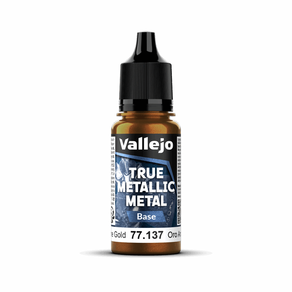 Peinture True Metal BASE 137 – Or arcanique fait partie de la nouvelle gamme de peintures metalliques de vallejo au rendu parfait au pinceau et à l'aéro