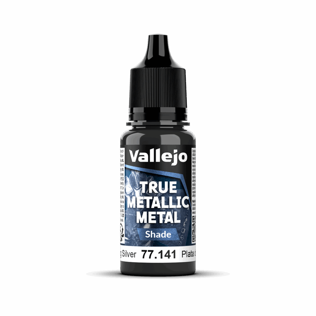 Peinture True Metal SHADE 141 – Argent sterling fait partie de la nouvelle gamme de peintures metalliques de vallejo au rendu parfait au pinceau et à l'aéro