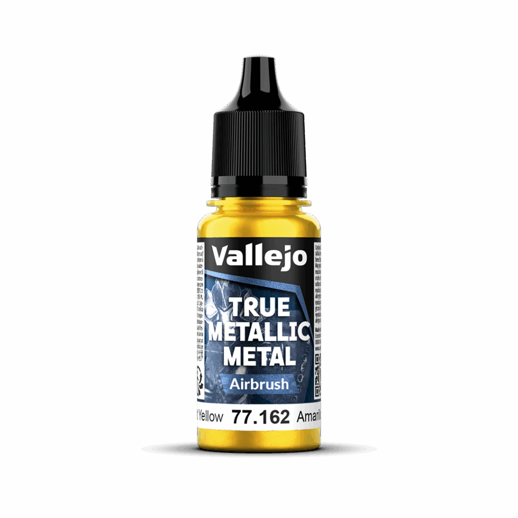 Peinture True Metal AIRBRUSH 162 – Jaune éclatant fait partie de la nouvelle gamme de peintures metalliques de vallejo au rendu parfait au pinceau et à l'aéro