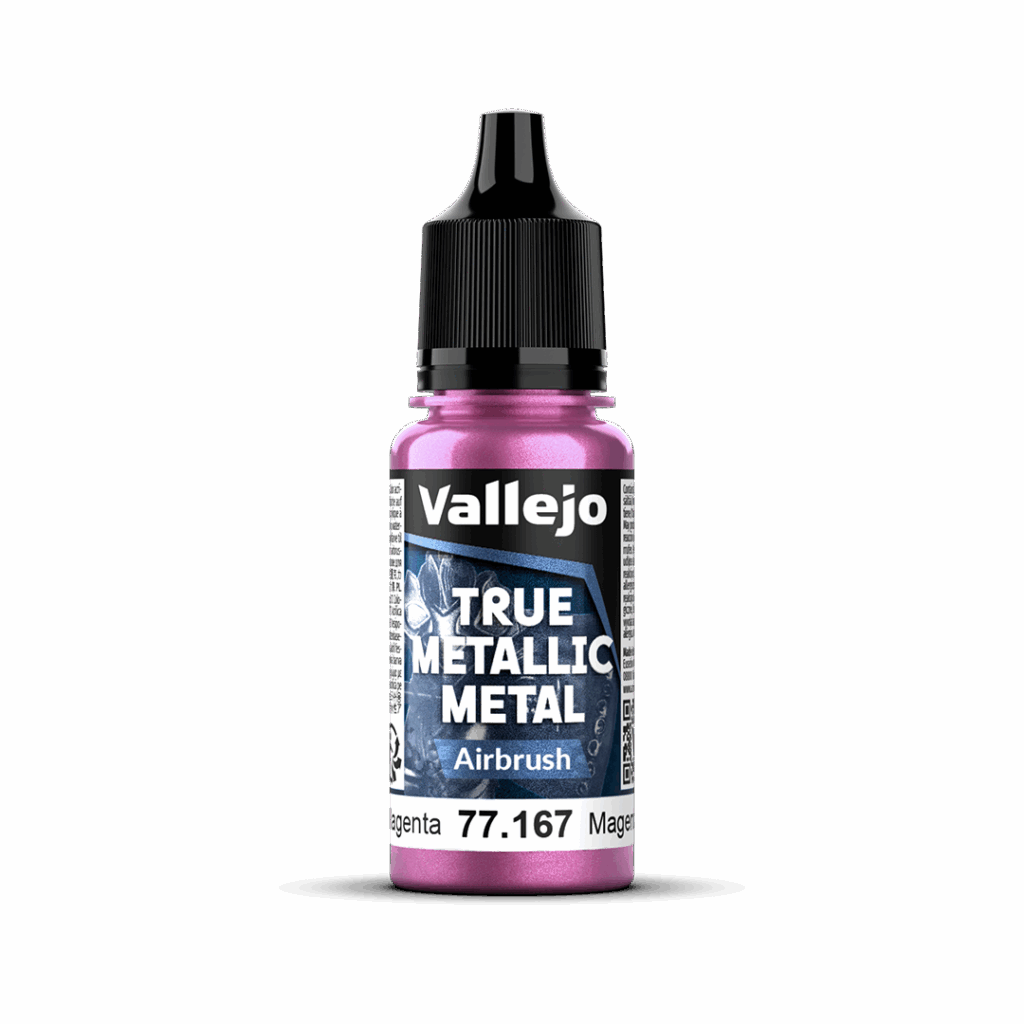 Peinture True Metal AIRBRUSH 167 – Magenta cramoisi fait partie de la nouvelle gamme de peintures metalliques de vallejo au rendu parfait au pinceau et à l'aéro
