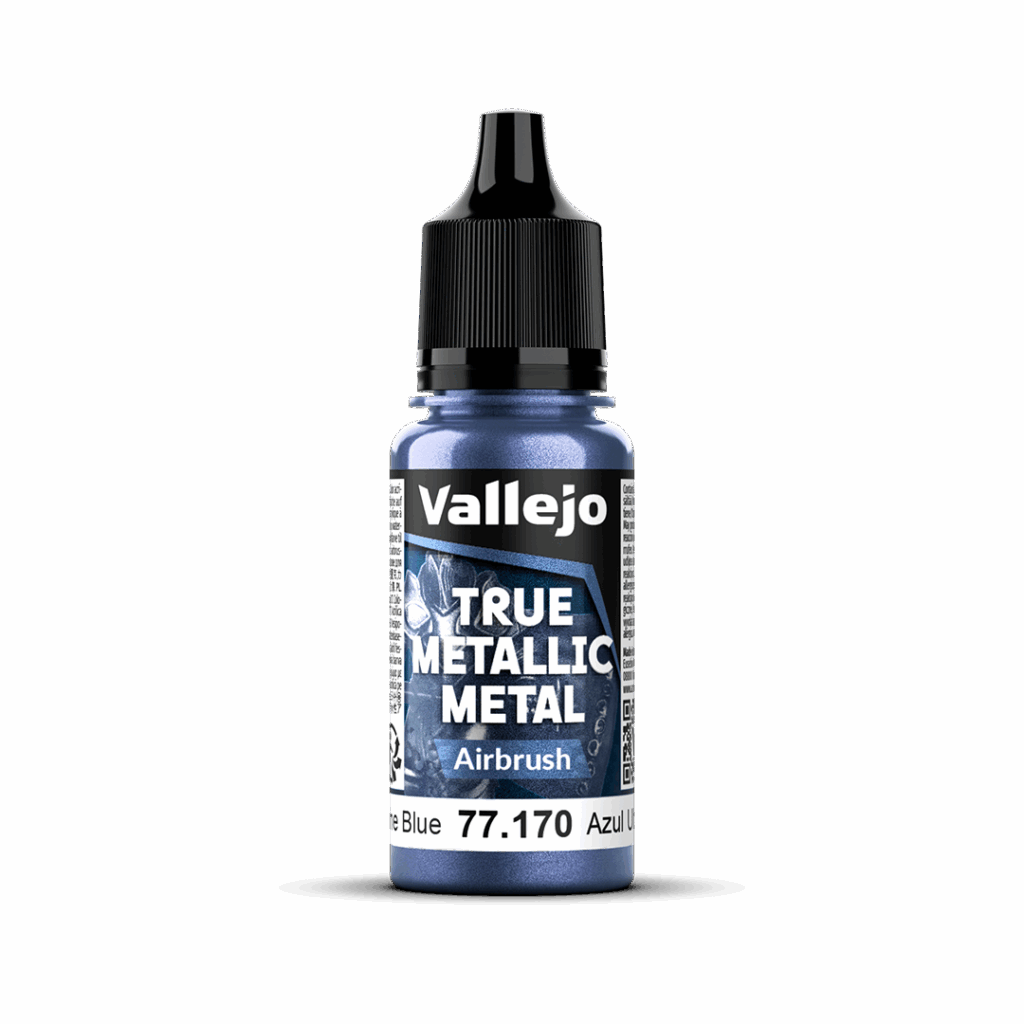Peinture True Metal AIRBRUSH 170 – Bleu outremer fait partie de la nouvelle gamme de peintures metalliques de vallejo au rendu parfait au pinceau et à l'aéro