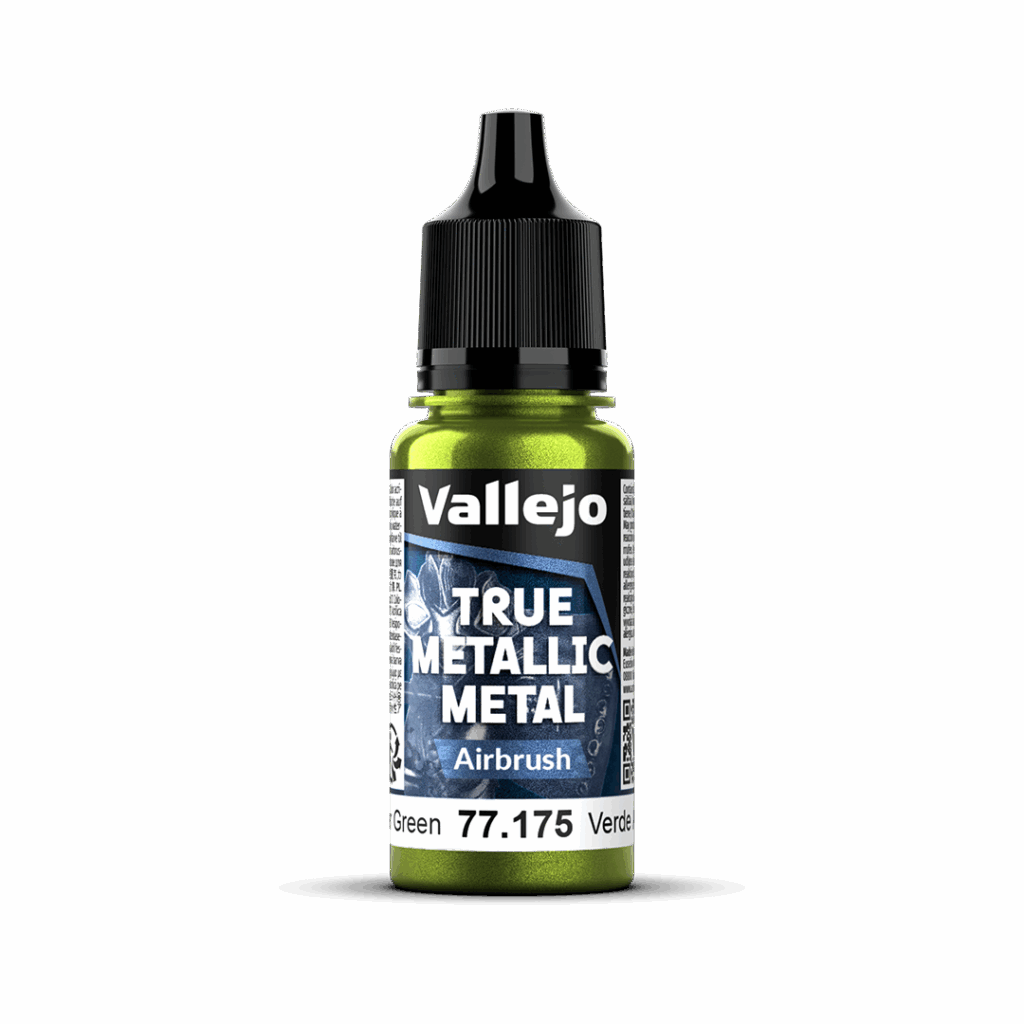 Peinture True Metal AIRBRUSH 175 – Vert ambre fait partie de la nouvelle gamme de peintures metalliques de vallejo au rendu parfait au pinceau et à l'aéro