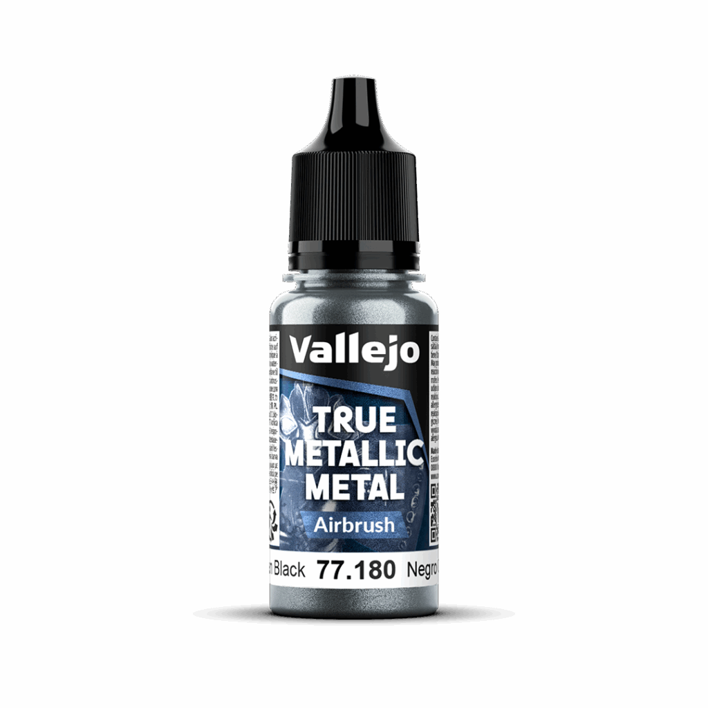 Peinture True Metal AIRBRUSH 180 – Noir obsidienne fait partie de la nouvelle gamme de peintures metalliques de vallejo au rendu parfait au pinceau et à l'aéro