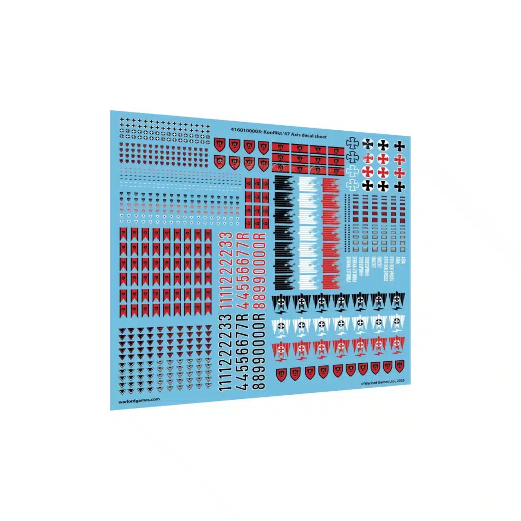 Konflikt '47 Axis decal sheet est l'une des sorties qui accompagne le nouveau starter du jeu de warlord games appelé konflikt 47