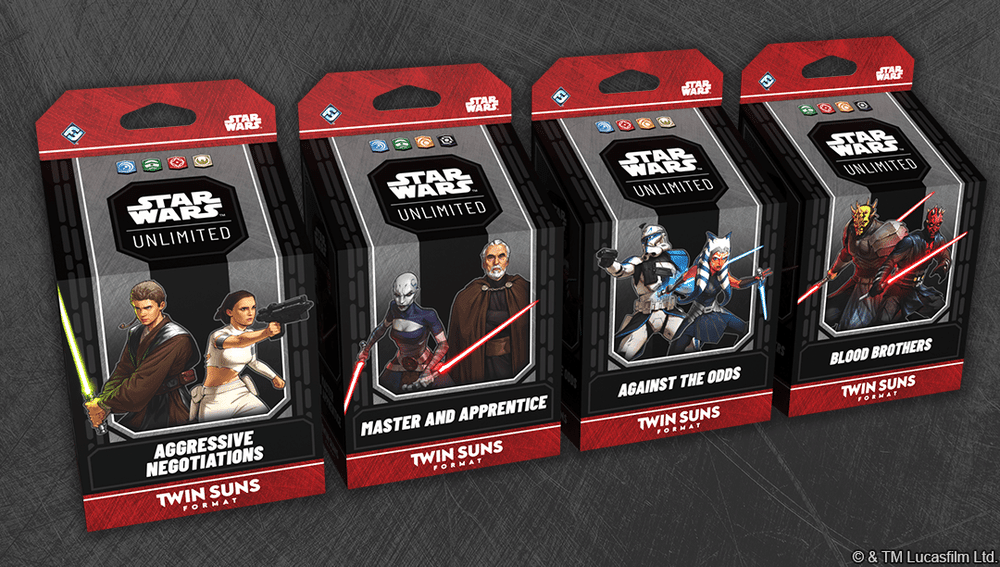 Sans Foi ni Loi est la 7 eme edition du formidable jeu de cartes Star Wars Unlimited , découvrez le Star Wars Unlimited TCG: lot de 4 decks Twin Suns