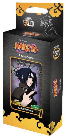 Team Set Konoha Shidō - Sasuke Uchiha (2° Édition) accompagne la sortie de ce nouveau TCG sur la superbe licence Naruto qui a bercé notre adolescence