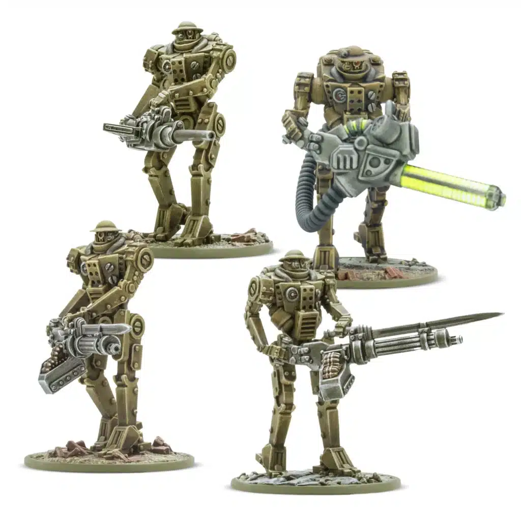 Konflikt 47 : British Mk II Heavy Automated Infantry fait partie des sorties pour konlikt 47, ce jeu de figurines post apocalyptiques