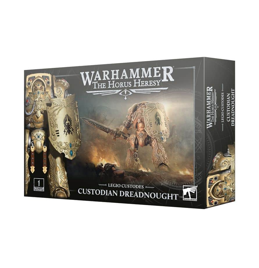Déployez un Legio Custodes Custodian Dreadnought : puissance de mêlée, armement polyvalent Lastrum, Infernus ou adrathique pour vos parties