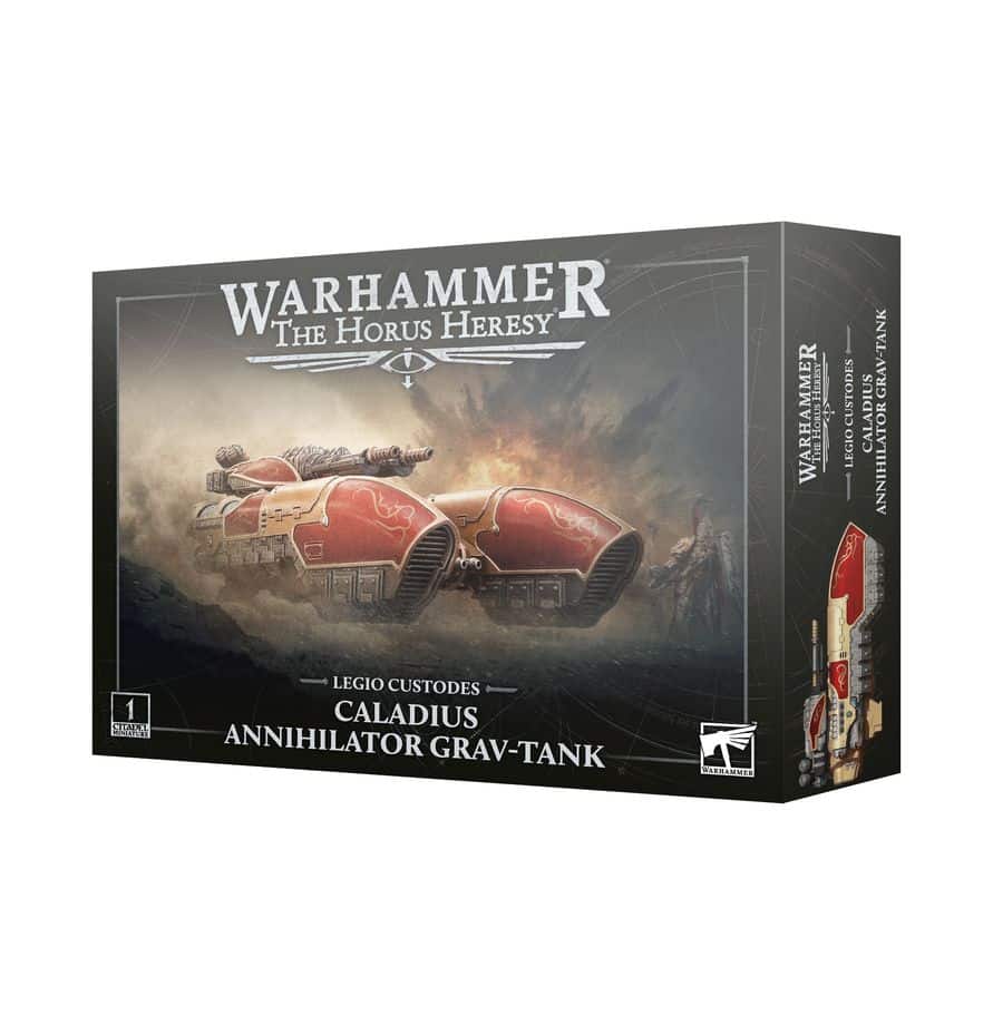 Déployez le Legio Custodes Annihilator Grav Tank : carronade ardante Arachnus jumelée, tir anti-char ou anti-élite pour une puissance de feu écrassante