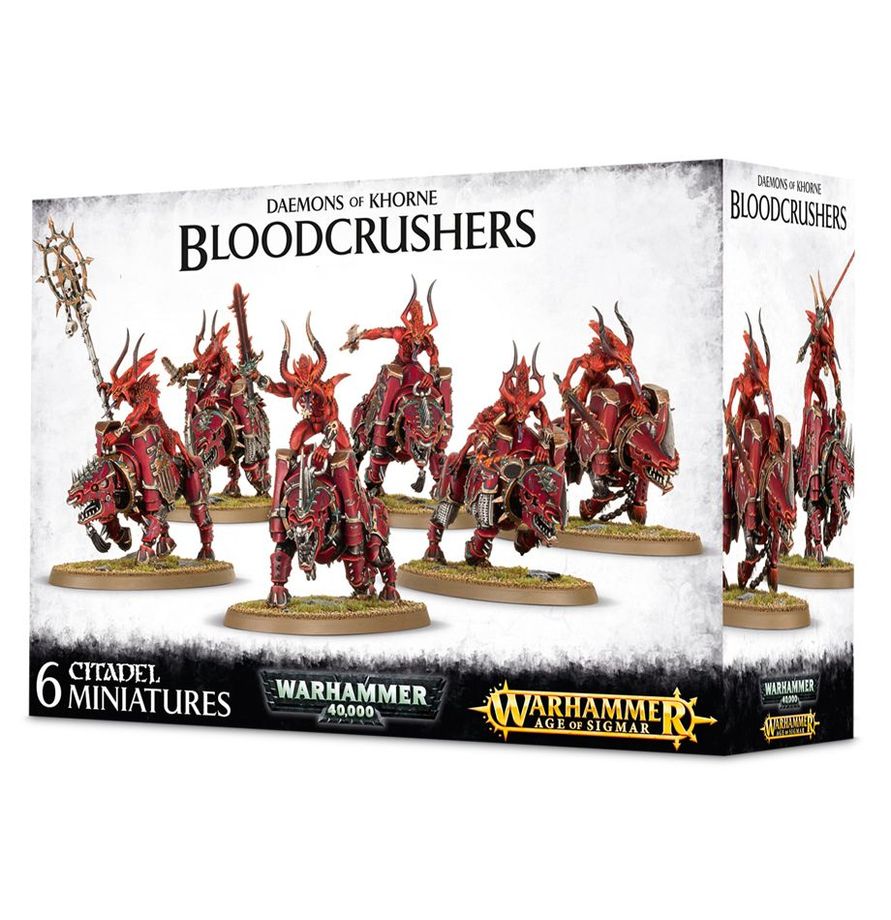 Les Blades of Khorne Bloodcrushers sont une unité démoniaque brutale et redoutable sur le champ de bataille pour récolter des crânes pour le dieu des Crânes