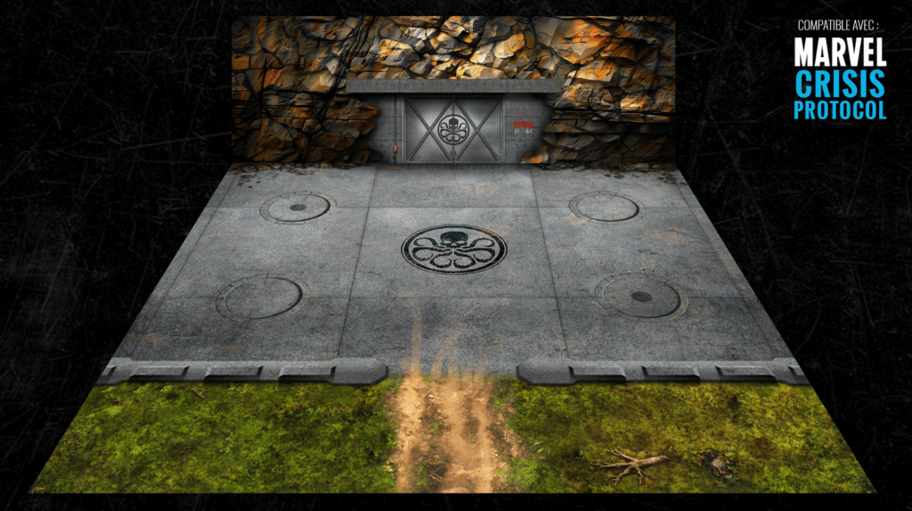 Découvrez le Marvel Crisis Protocol Battlemat Base Hydra, un magnifique playmat pour jouer à Marvel Crisis Protocol sur une base de l'Hydra