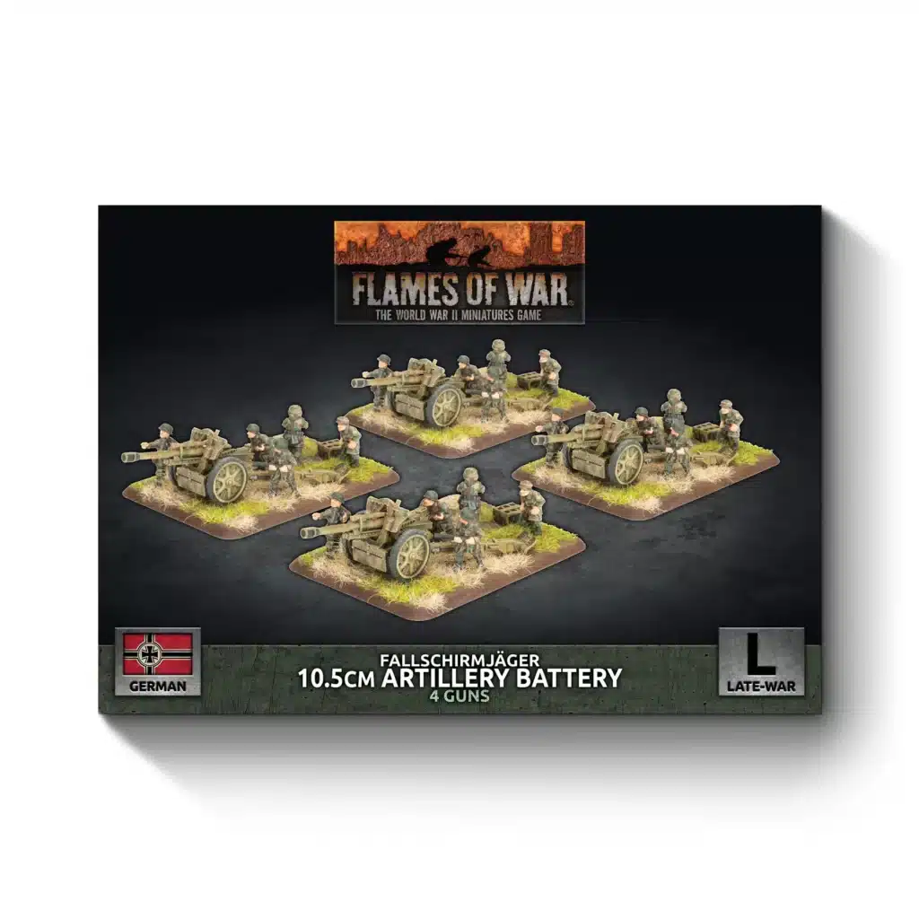 Flames of War: FJ 10.5cm Artillery Battery (x4 guns Plastic) (GBX213) fait partie des nouveautés de battlefront sur la fin de guerre à l'echelle de 10mm