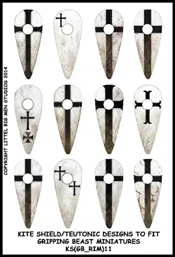 Saga - Teutonic shield decals est l'une des boites de figurines plastiques pour jouer à la nouvelle extension de Saga l'Age de la Chevalerie
