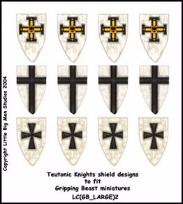 Saga - Teutonic shield decals est l'une des boites de figurines plastiques pour jouer à la nouvelle extension de Saga l'Age de la Chevalerie