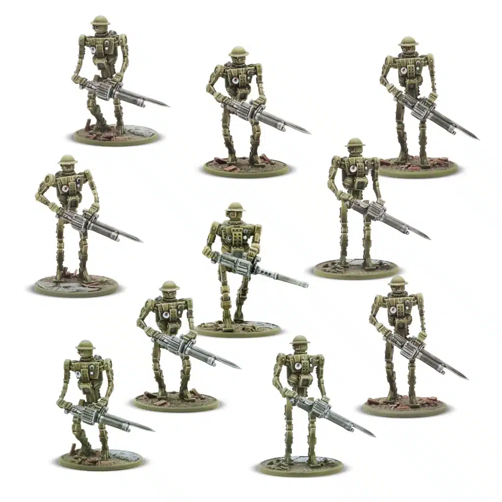 Konflikt 47 : British Mk I Automated Infantry fait partie des sorties pour konlikt 47, ce jeu de figurines post apocalyptiques