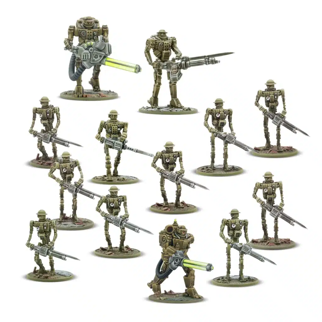 Konflikt 47 : British Automated Infantry platoon fait partie des sorties pour konlikt 47, ce jeu de figurines post apocalyptiques