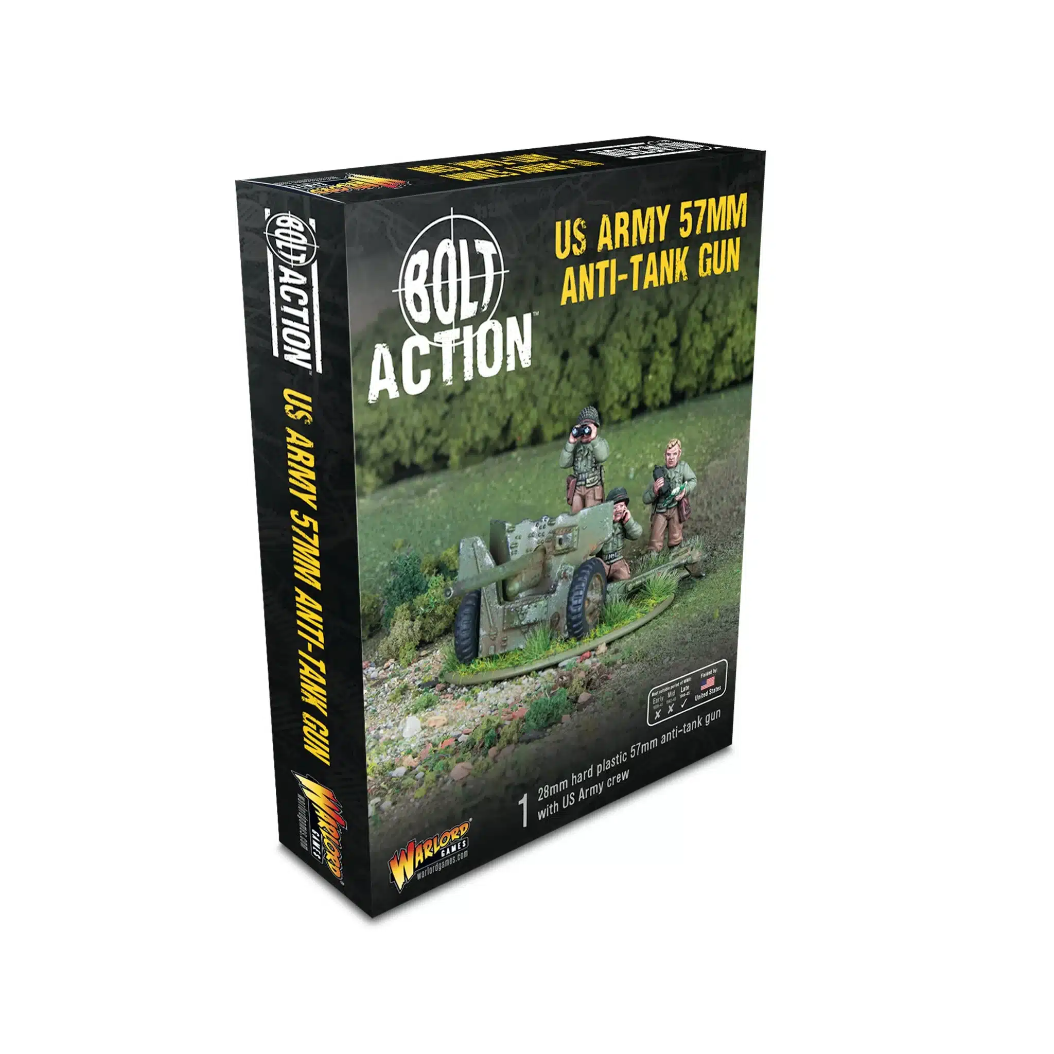 Bolt Action - US 57mm anti-tank gun (plastic) est un starter parfait pour commencer ou compléter votre armées des US Marines pour Bolt Action