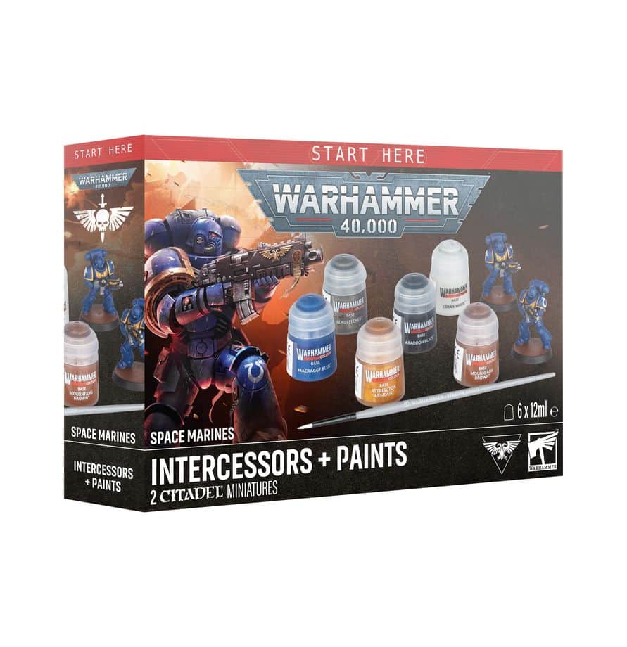 Découvrez le kit Warhammer 40.000 Space Marines + Paints V11, parfait pour vous lancez dans la peinture de figurine Space Marines de Warhammer 40.000